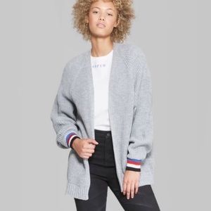 Wild fable womens grey knit cardigan with striped sport cuffs size small